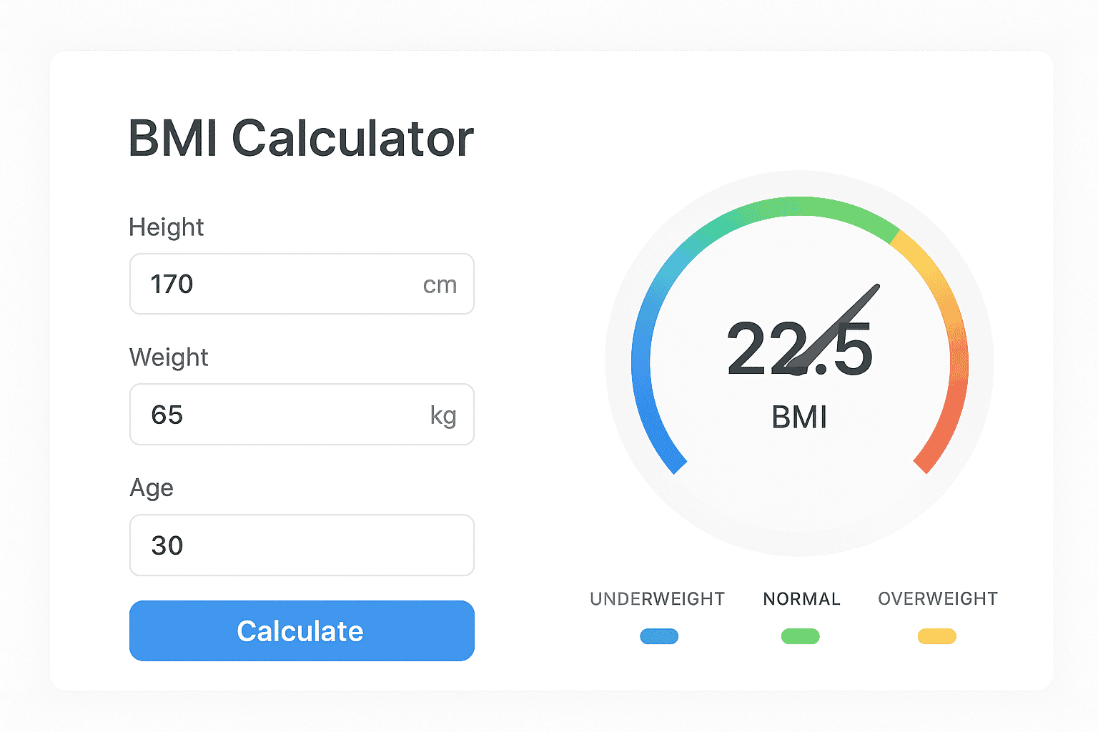 BMI calculator web application UI